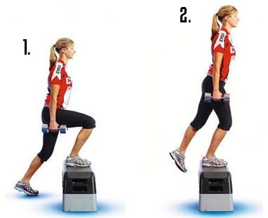 Butt Exercise 9: Dumbbell Step Ups Dumbbell Step Ups, butt exercises, glute exercises, best butt exercises, best glute exercises, best exercises for butt, best exercises for glutes, top butt exercises, booty exercises