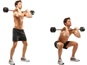 Squat Variation 3: Front Squats squat variations, squat exercise variations, different squats, squats, different types of squats, squat variants, squat exercise variants, what are other types of squats, barbell squats, dumbbell squats, different kinds of squats