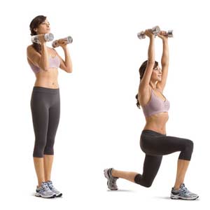 lunging shoulder press, lunge variations, lunges, lunge, dumbbell lunges, lunge exercises, different lunges, dumbbell lunge, advanced lunges